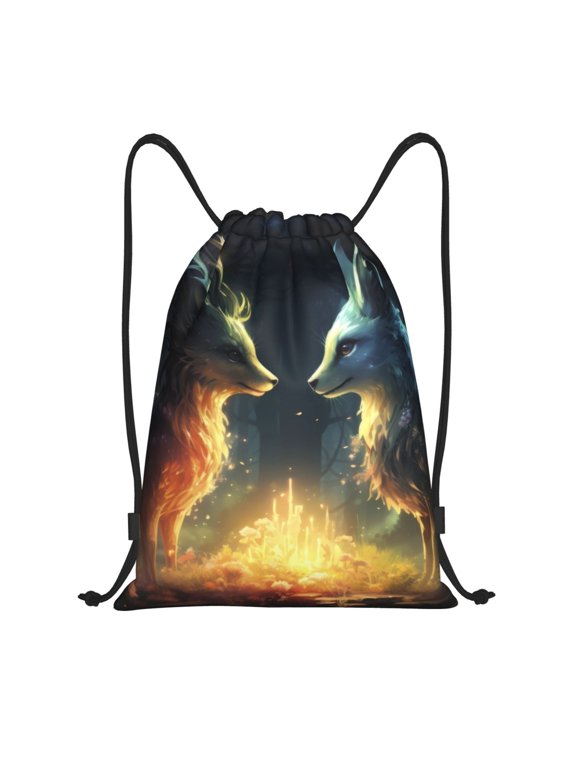 Firefly Forest Fox Print Drawstring Backpack,Drawstring Bags String Backpack Gym Cinch Sack Backpack Sport Bag Draw-Small