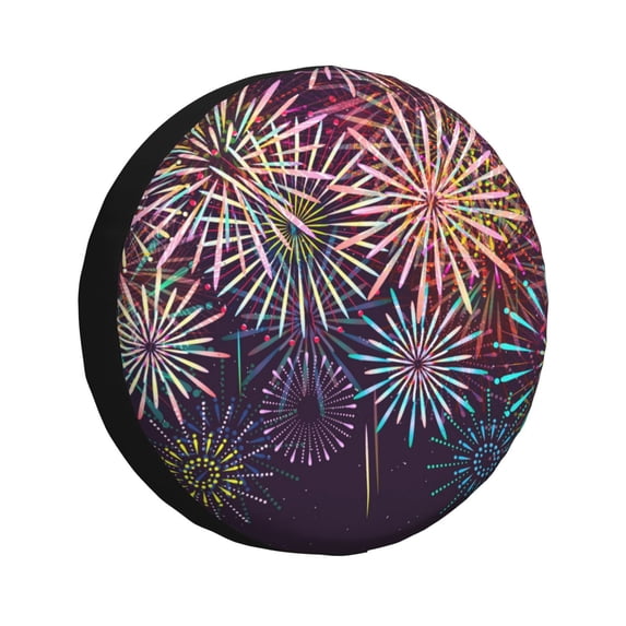 Honeii Fireworks2 Print Tire Covers, Waterproof Anti-UV Sun Snow Rain Tire Covers for Trailers, RV, Camper, SUV, Truck-17 inch