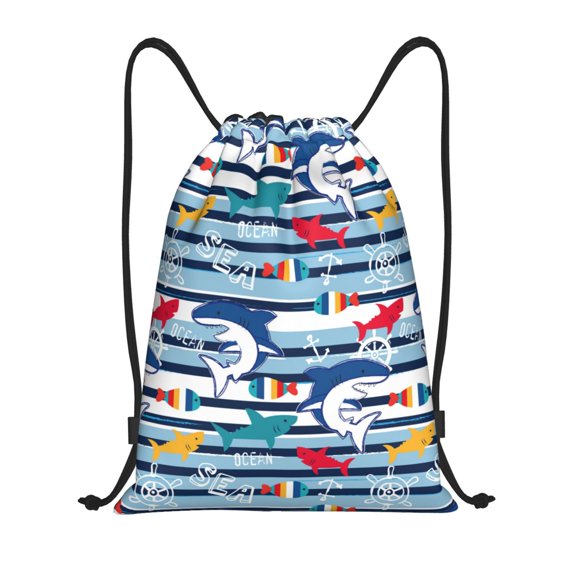 Honeii Fish And Shark Print Drawstring Backpack,Drawstring Bags String Backpack Gym Cinch Sack Backpack Sport Bag Draw-Small