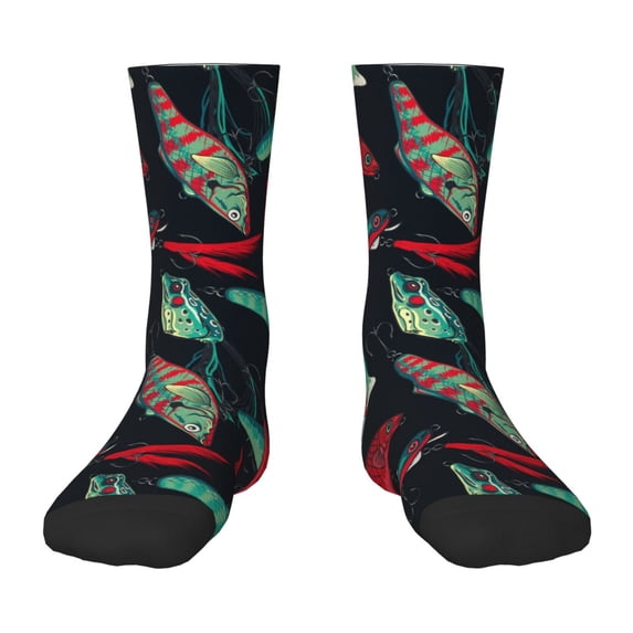 Honeii Fishing Lure Print Children's Colorful Socks,Unisex Kids and Toddlers' Cushioned Sock,Kids Athletic Crew Socks,for Everyday Wear and Sports