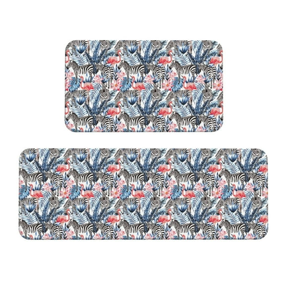 Honeii Flamingo And Zebra Print Kitchen Mat [2 PCS] for Floor, Waterproof Non-Slip Rugs, Kitchen Decor,Standing Mat for Floor,Office, Sink, Laundry