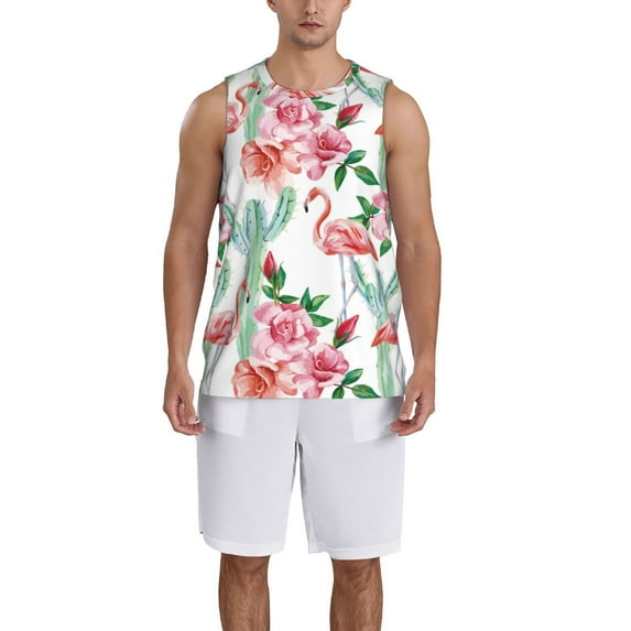 Honeii Flamingo Flower print basktball shirt for men and women, Unisex basketball jersey for Theme party-Small