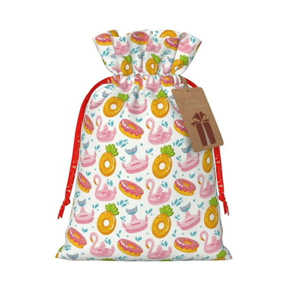 Honeii Flamingo And Pineapple Print Small Burlap Bags,Christmas Drawstring Treat Bags Gift Bags Reusable Candy Goodie Wrapping Bags for Holiday Party Favors Supplies -Medium