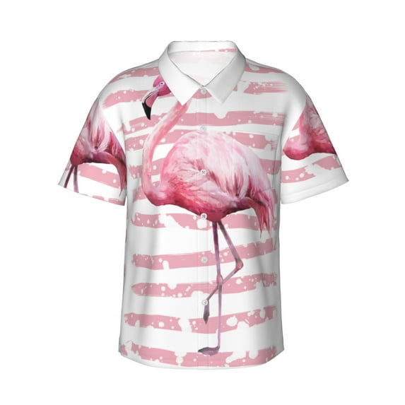 Honeii Flamingo Print Men’s Hawaiian Shirt,Classic Button-Down Short Sleeve Shirt, for Beach, Vacation, and Outdoor Activities,Small
