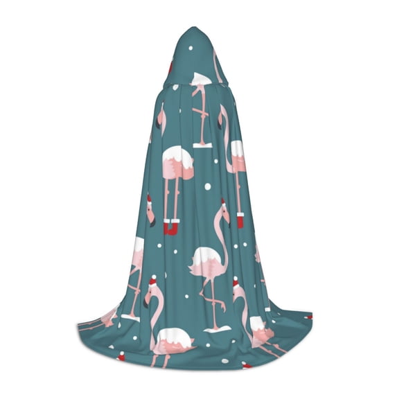 Honeii Flamingo Print Poncho Cape, Cloak Coat, Snuggly Hooded Wearable Blanket, Hooded Cape For Teenagers,Halloween Costumes-Small
