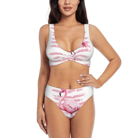 Honeii Flamingo Print Women’s Bikini Set,Two Piece Swimsuit Bathing Suits,Stylish High Elasticity Swimwear for Beach and Pool