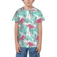 thumbnail image 1 of Honeii Flamingo Print Youth Short Sleeve T-Shirt,Boys Athletic Shirt,Quick Dry Short Sleeve Performance Moisture Wicking T Shirt, 1 of 6