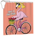 thumbnail image 1 of Honeii Flamingo Riding a Bicycle Print Shower Curtain 72x72in,Bathroom Curtain,Waterproof Fabric Shower Curtain Set with Hooks, 1 of 5