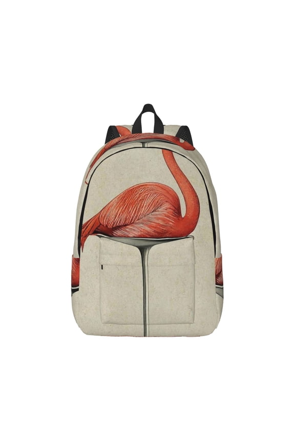 Flamingo Sitting On Chair Print Canvas College Laptop Backpack, Durable Rucksack Travel Notebook Bag School Backpack Book Bag for Men Women-Small