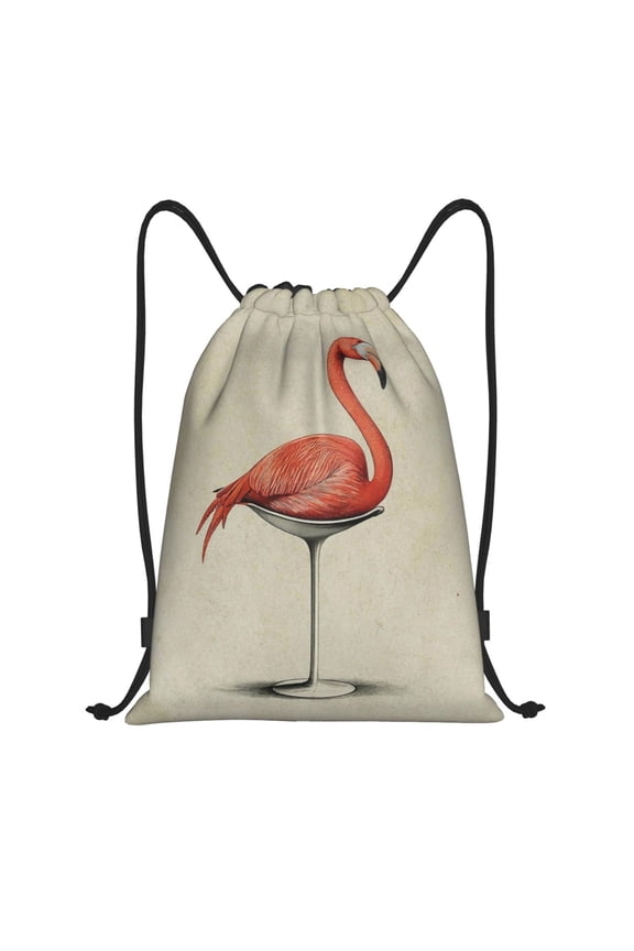 Flamingo Sitting On Chair Print Drawstring Backpack,Drawstring Bags String Backpack Gym Cinch Sack Backpack Sport Bag Draw-Small