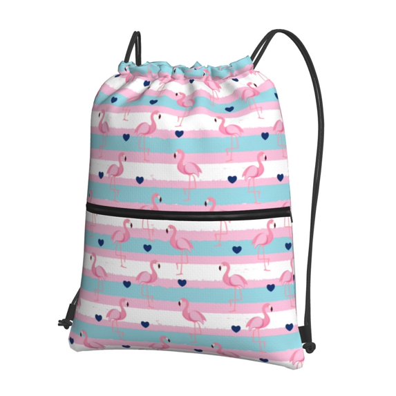 Honeii Flamingo1 Print Drawstring Backpack,String Bag,Sackpack Cinch Water Resistant Nylon for Gym Shopping Sport Yoga