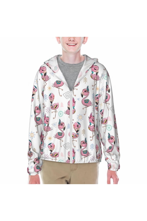 Flamingos Tribal Print Sun Protection Jacket Hooded Cooling Shirt with Pockets Hiking Outdoor Performance-Small