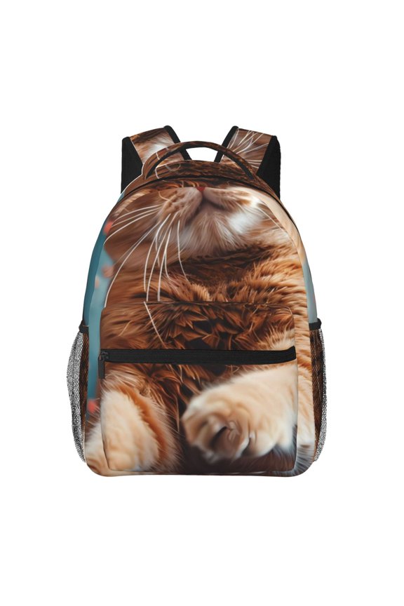 Floating Cat And Donuts Print Backpack for Both Men and Women, Basic Bookbag for College, Work, or Travel,Rucksack Computer Bag-One Size
