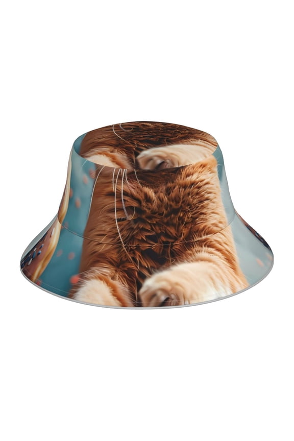 Floating Cat And Donuts for Unisex Bucket Hat Waterproof Rain Hat Reversible Shiny Rave Bucket Hat for Concert Festival Boonie Cap