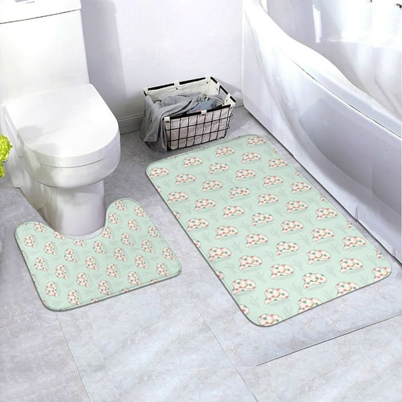 Honeii Flora Daisy Cactus Pattern Bathroom Anti-Skid Pad Bathroom Mat Vintage Seamless Pattern Not-Slip Toilet Rug Set