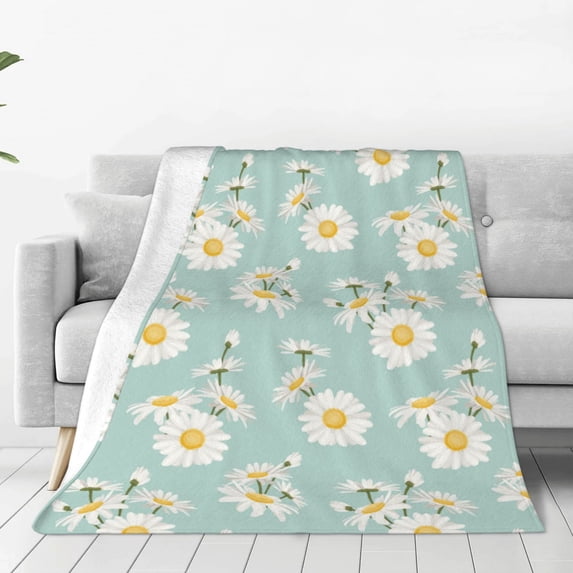 Honeii Floral Daisy Print Fleece Blanket - Throw Blanket for Bed, Sofa, Couch, Camping, and Travel , Microplush Ultra Soft Warm Blanket-50"x40"