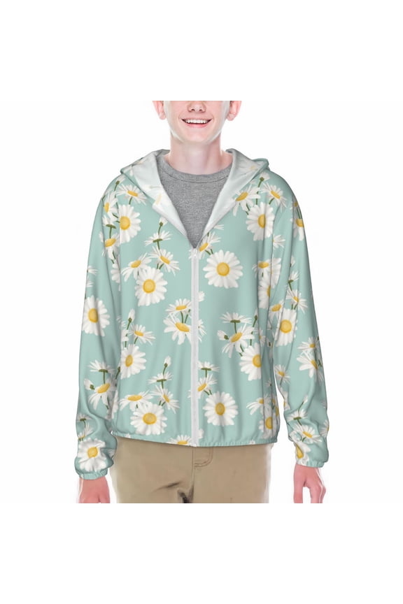 Floral Daisy Print Sun Protection Jacket Hooded Cooling Shirt with Pockets Hiking Outdoor Performance-Small