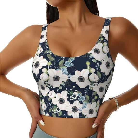 Honeii Floral Flowers Blue patten Workout Crop Tank Top for Women Yoga Tank Tops Athletic Sports Shirts Exercise Undershirts,Sports Bra,Sports vest-XX-Large