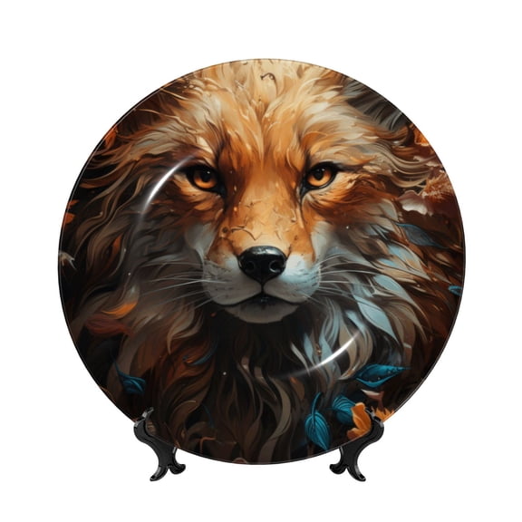 Honeii Floral Fox Print Elegant Bone China Decorative Plate, Porcelain Plate,Art Crafts,Ceramic Ornaments for Home Office Wall Decor-6in