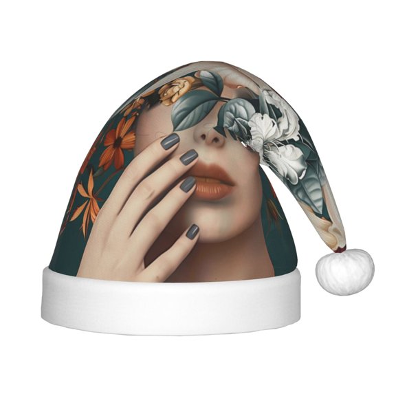 Honeii Floral Head Dreamscape Print Hat Santa Claus Hat For Xmas Party, Christmas Caps For Boys Girls Child,Christmas Beanie