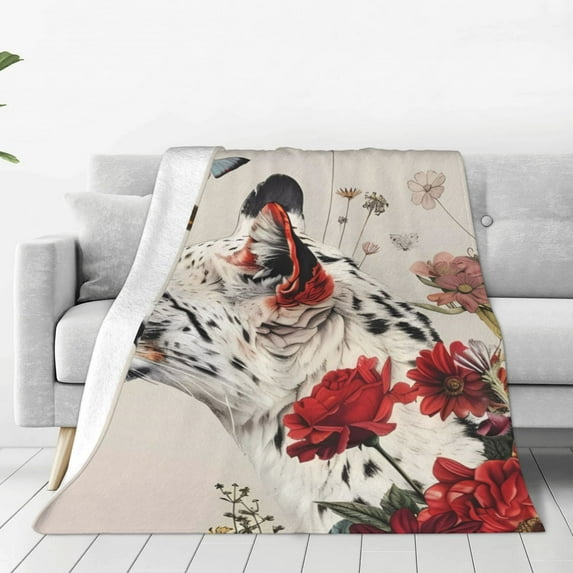 Honeii Floral Leopard Butterflies Print Fleece Blanket - Throw Blanket for Bed, Sofa, Couch, Camping, and Travel , Microplush Ultra Soft Warm Blanket-80"x60"