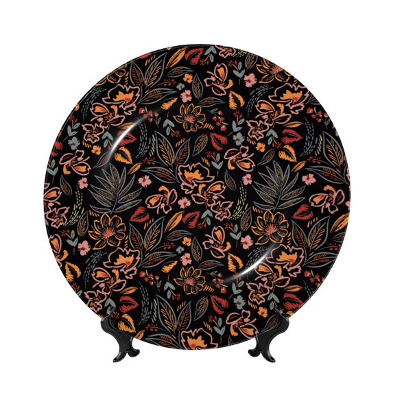 Honeii Floral Print Elegant Bone China Decorative Plate, Porcelain Plate,Art Crafts,Ceramic Ornaments for Home Office Wall Decor-10in