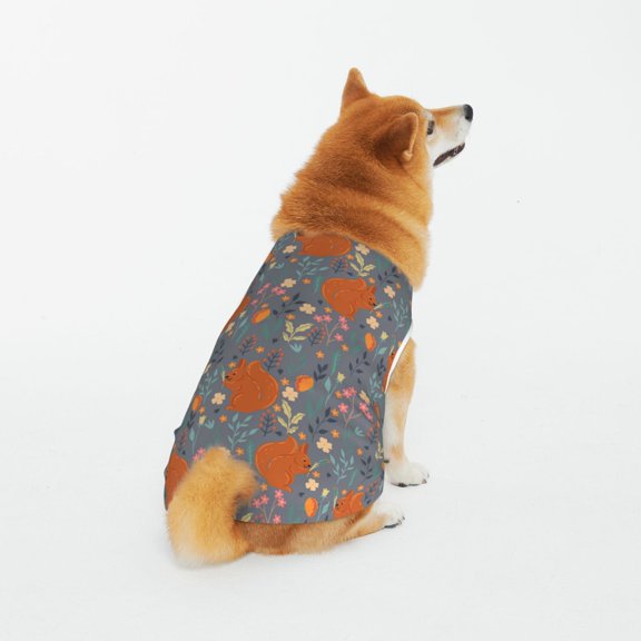 Honeii Floral Squirrel Pattern 100% Cotton Dog Clothes Dog Costumes Doggie Shirts Puppy Shirt Pet Vest Tank Top Cat Tee-