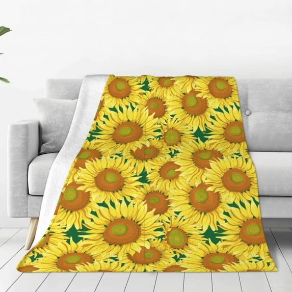 Honeii Floral Sunflowers Print Fleece Blanket - Throw Blanket for Bed, Sofa, Couch, Camping, and Travel , Microplush Ultra Soft Warm Blanket-60"x50"