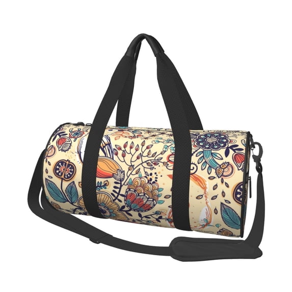 Honeii Floral With Birds And Fantasy Flowers Print Duffle Bag and Adjustable Strap,Foldable Travel Duffel Bags for Men Women,Waterproof Duffel Bags