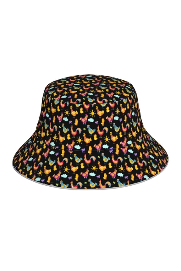 Flowe Rooster for Unisex Bucket Hat Waterproof Rain Hat Reversible Shiny Rave Bucket Hat for Concert Festival Boonie Cap