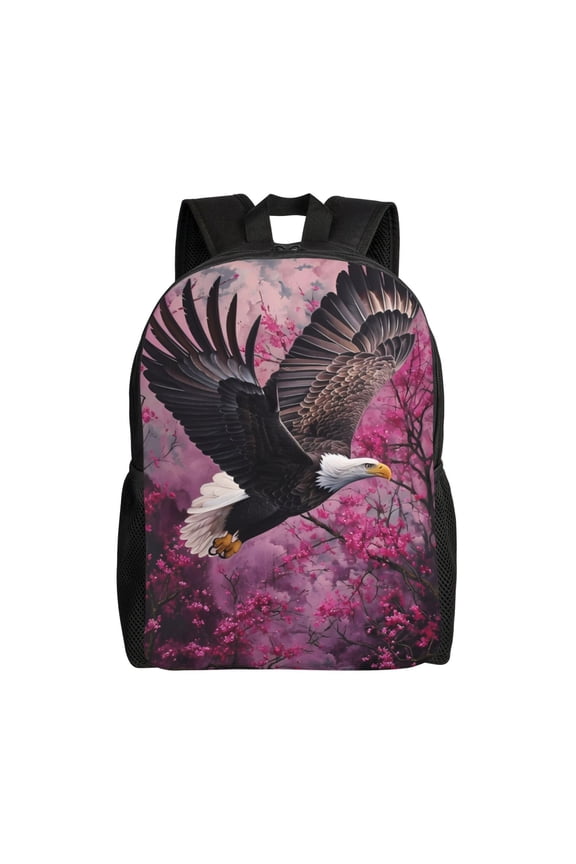 Flower Bald Eagle Print Laptop Backpack for Work, College, Travel, Daily Backpacks for Men Women, Sport Rucksack,Computer Bag
