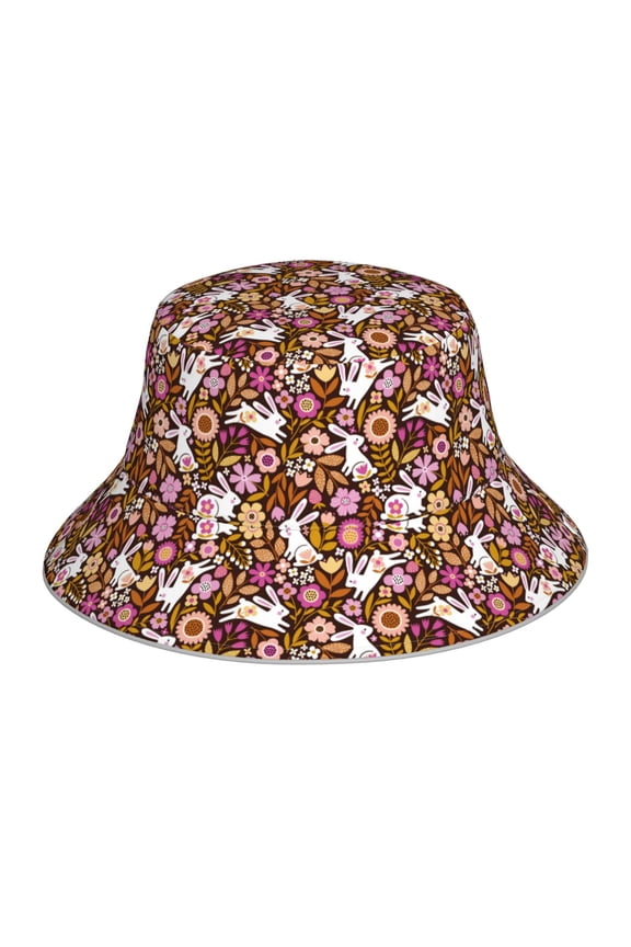 Flower Bunny for Unisex Bucket Hat Waterproof Rain Hat Reversible Shiny Rave Bucket Hat for Concert Festival Boonie Cap