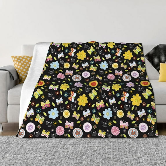 Honeii Flower Butterfly print throw blanket, crafted from cozy cotton flannel, offers versatile home decor as a bedding suitable for all seasons.-50"x40"