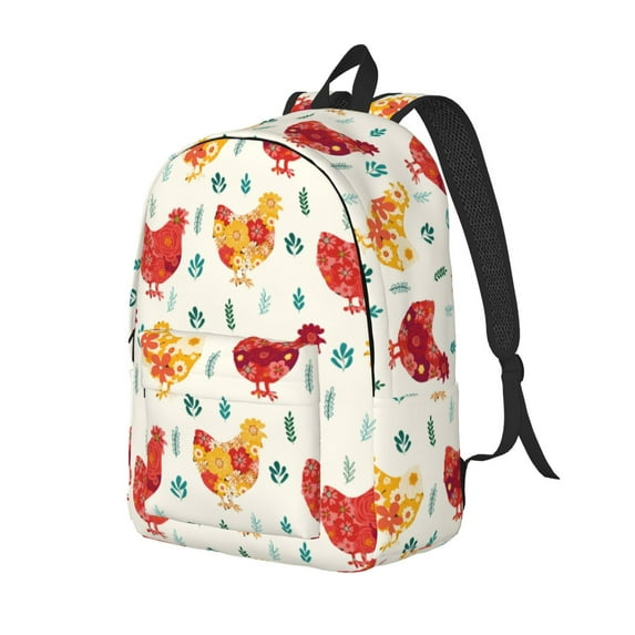 Honeii Flower Chicken Print Canvas Backpack for School & Outdoor,Laptop Excursion Backpack,Notebook School Bookbag For Men Women,for Work, Travel, and Everyday Use-Medium