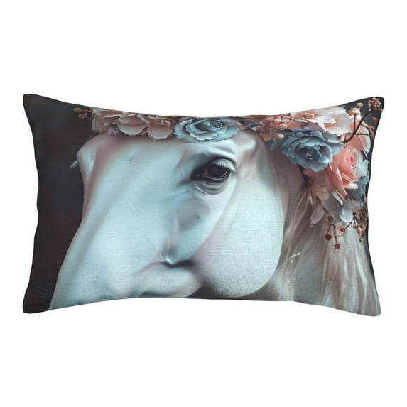 Honeii Flower Crown White Horse Decorative Throw Pillow Case - Elevate Your Couch, Sofa, or Bed with Stylish Home Decor, Perfect Gift Idea-20"x30"