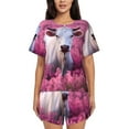 thumbnail image 1 of Honeii Flower Field Cow for Women's Summer Pajama Set featuring Soft Short Sleeve Shirt & Matching Bottoms with Convenient Pockets for Relaxed Home Wear-Large, 1 of 6