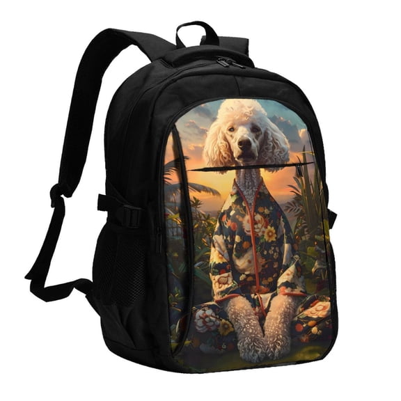 Honeii Flower Field Poodle for Travel Laptop Backpack, Business Laptops Backpack with USB Charging Port, College High School Computer Bag for Men Women