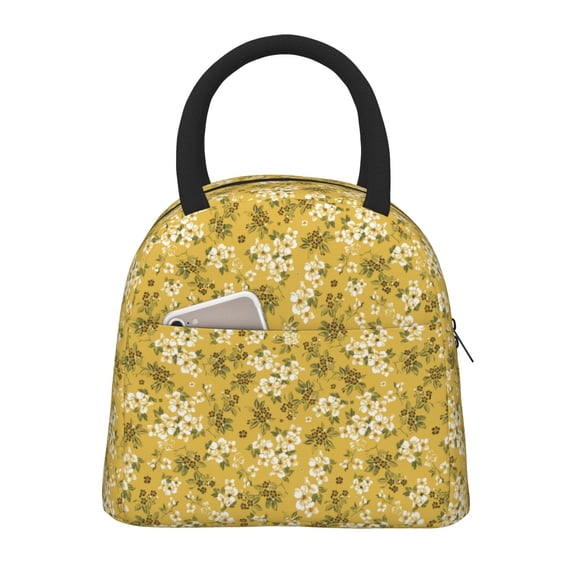 Honeii Flower Print Insulated Lunch Bag Women Reusable Lunch Box with Pocket for Work Picnic Travel -One Size