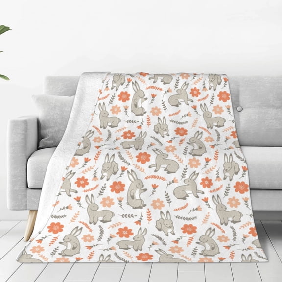 Honeii Flower Rabbit Print Fleece Blanket - Throw Blanket for Bed, Sofa, Couch, Camping, and Travel , Microplush Ultra Soft Warm Blanket-40"x30"