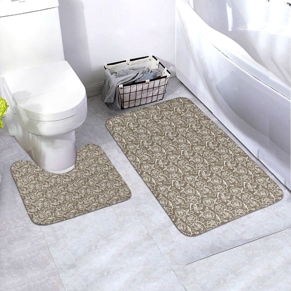 Honeii Flower Rose Pattern Bathroom Anti-Skid Pad Bathroom Mat Vintage Seamless Pattern Not-Slip Toilet Rug Set