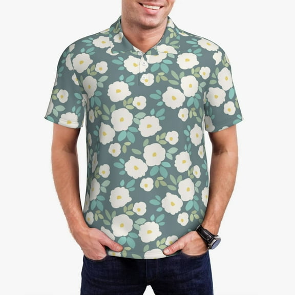 Honeii Flower print Polo Shirt, a classic short-sleeved, button-down golf shirt designed for menSmall