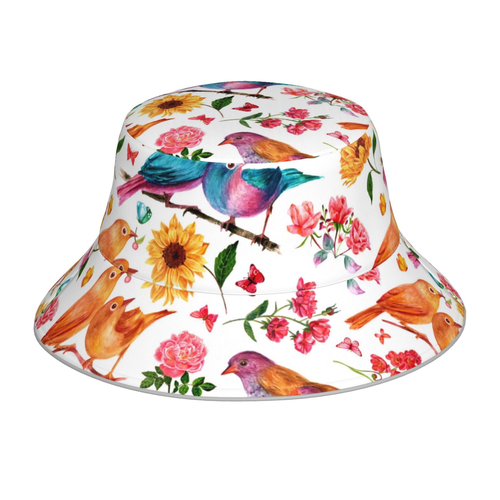 Honeii Flowers Birds And Butterflies for Unisex Bucket Hat Waterproof ...