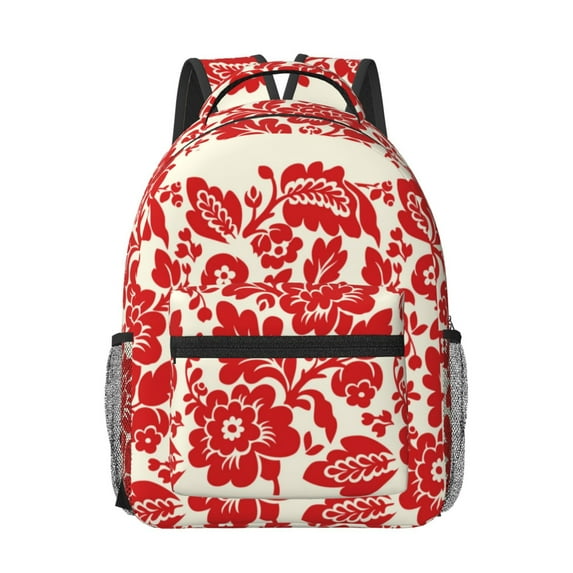 Honeii Flowers Red Beige Print Backpack for School,15.6 inch Laptop Back Pack for High School and College Students, Waterproof Computer Bookbag-One Size