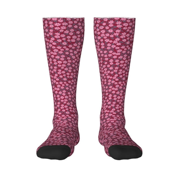 Honeii Flowers With Green Leaves Print Long Socks,Novelty Design Socks Gift for Men and Women,Crew Socks,Calf Socks