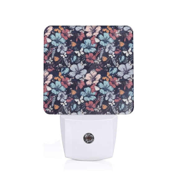 Honeii Flowers ad Butterflies Print LED Night Light with Light Sensor, Night Lights Plug Into Wall,Ideal for Bedrooms and Hallways-UK