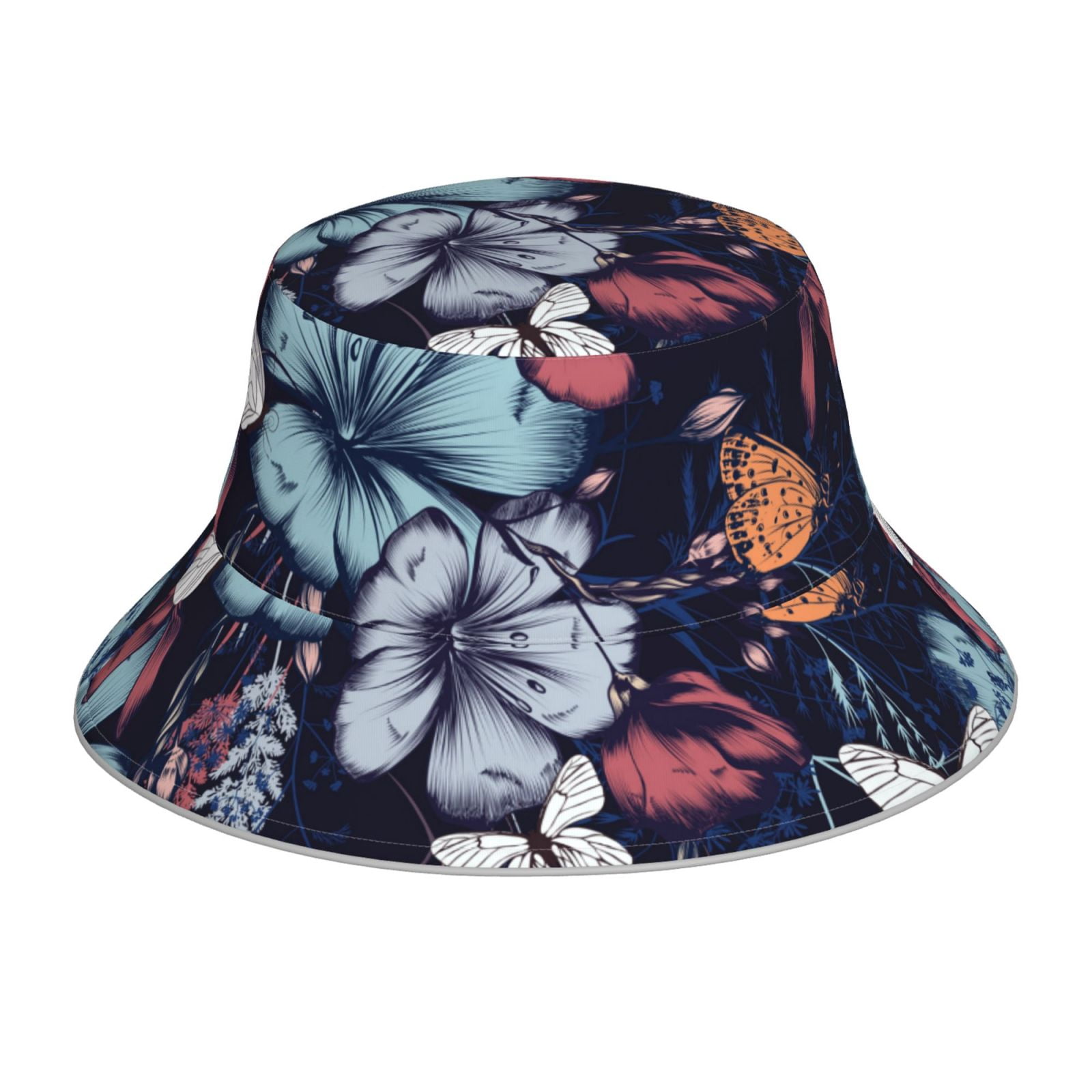 Honeii Flowers ad Butterflies for Unisex Bucket Hat Waterproof Rain Hat ...