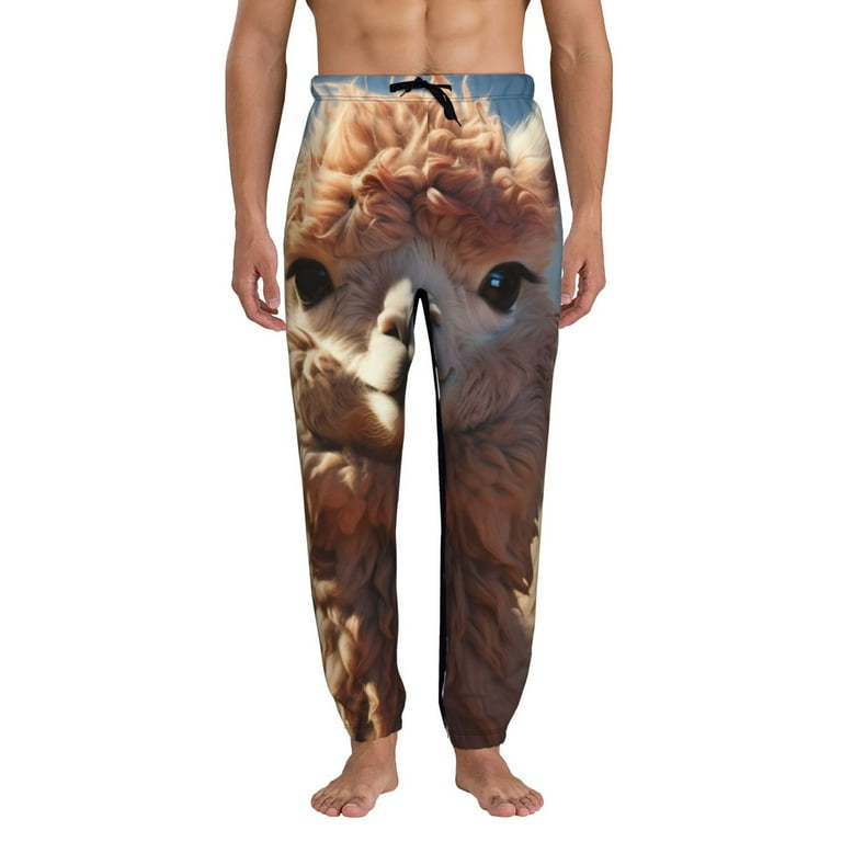 Honeii Fluffy Alpaca Mountain Meadow Print Mens Jogger Sweatpants Men s Lounge Pants with Pockets XX Large