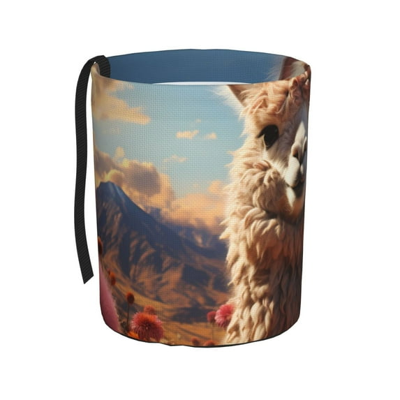 Honeii Fluffy Alpaca Mountain Meadow Print Waterproof Car Trash Can,Waterproof Portable Collapsible Trash Can,Garbage Container fits Most Cars,SUVs,and Trucks