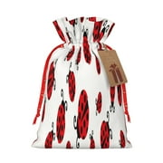 Honeii Fly Flying Ladybug Print Small Burlap Bags,Christmas Drawstring Treat Bags Gift Bags Reusable Candy Goodie Wrapping Bags for Holiday Party Favors Supplies -Small