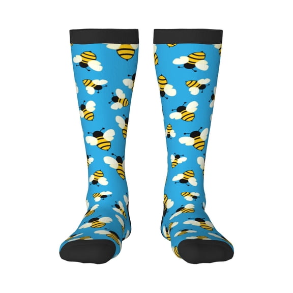 Honeii Flying Bees Print Long Socks,Novelty Design Socks Gift for Men and Women,Crew Socks,Calf Socks